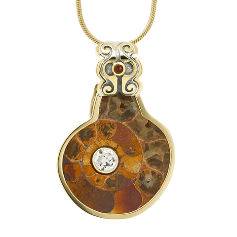 Ammonite Pendant with Gems in