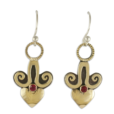 Angelica Heart Earrings in Ruby, 14K Yellow Gold & Silver
