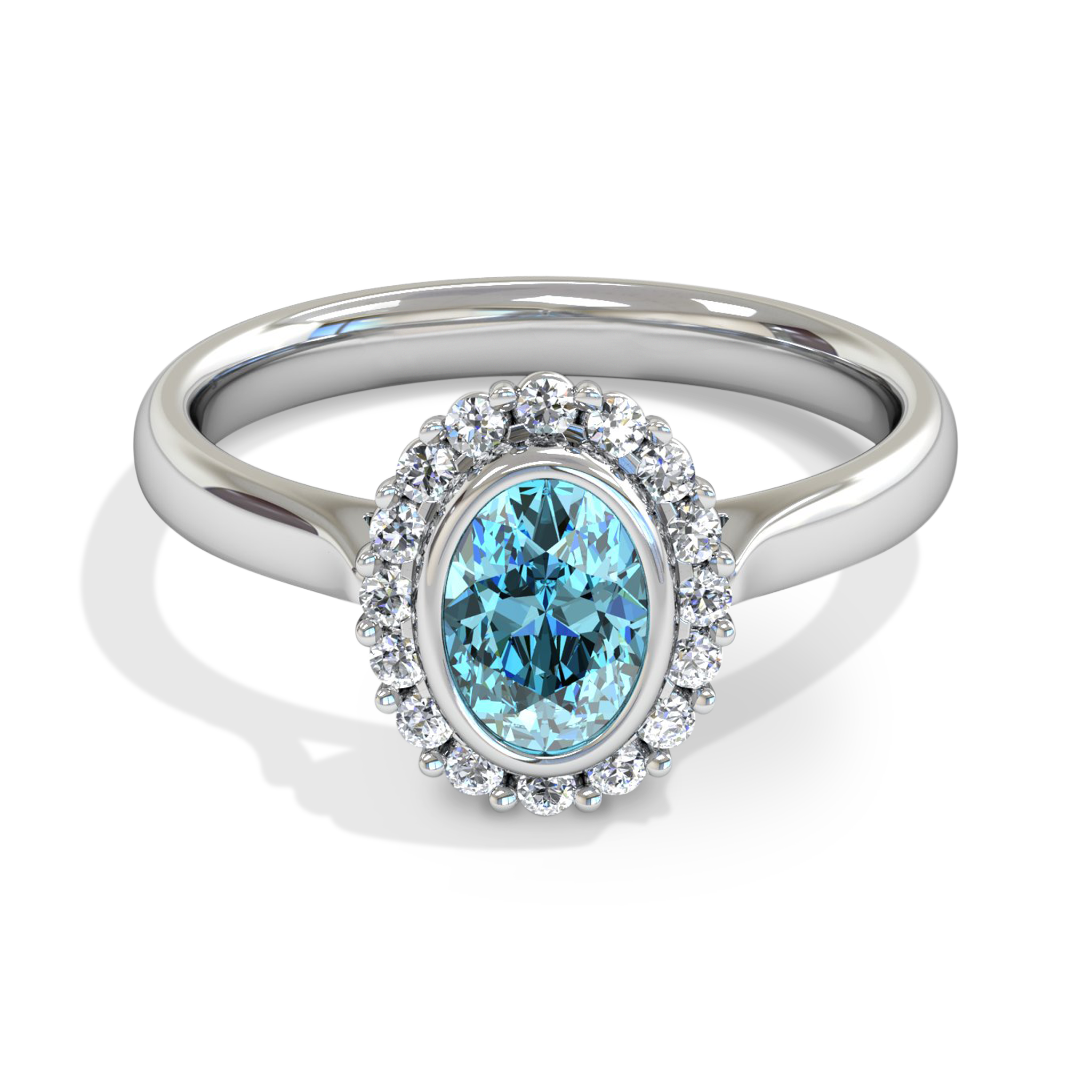 Aquamarine Halo Engagement Ring in 18K White Fairtrade Gold