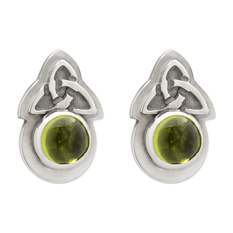 Aria Round Earrings With Gems in Sterling Silver in Peridot