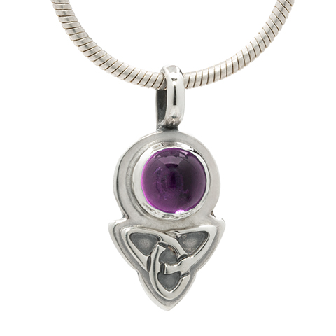 Aria Round Pendant With Gem In Sterling Silver in Amethyst