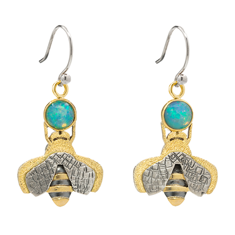 Bee Earrings with Ethiopian Opal in With Standard Jump Rings