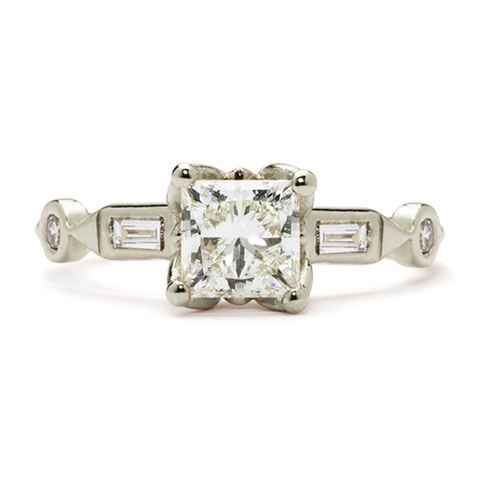 Bijou Engagement Ring with Princess Diamond in 14K White Gold