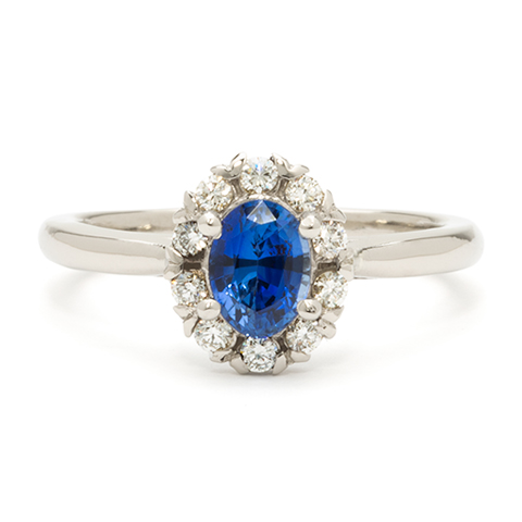 Blue Sapphire and Diamond Gold Engagement Ring in