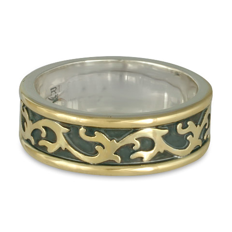 Bordered Davina Wedding Ring in 18K Yellow Borders/18K Yellow Gold Center/Sterling Base