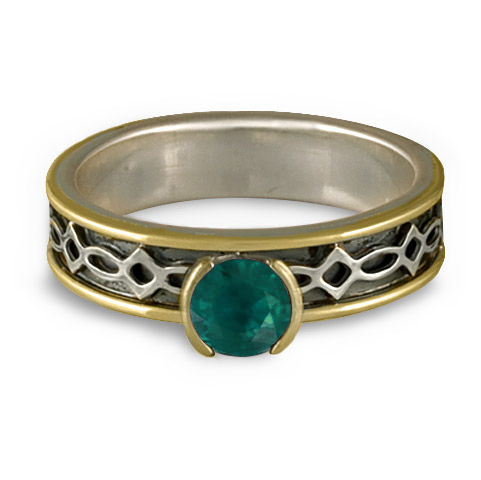 Bordered Felicity Engagement Ring in Emerald, Sterling & 18K Gold