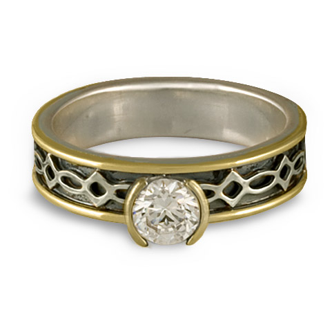 Bordered Felicity Engagement Ring in Moissanite, Sterling & 18K Gold