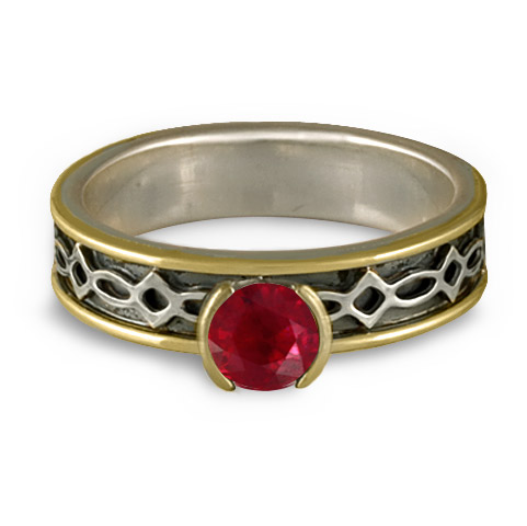 Bordered Felicity Engagement Ring in Ruby, Sterling & 18K Gold