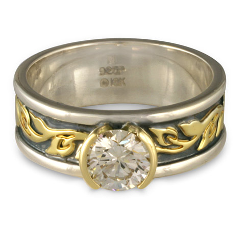 Bordered Flores Engagement Ring in Moissanite, Sterling & 18K Gold