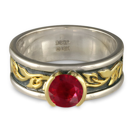 Bordered Flores Engagement Ring in Ruby, Sterling & 18K Gold