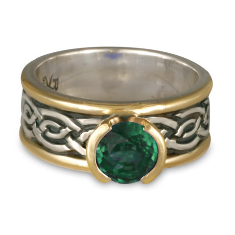 Bordered Laura Engagement Ring in 14K Yellow Gold, Sterling Silver & Emerald