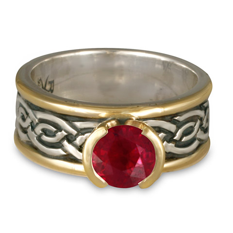 Bordered Laura Engagement Ring in 14K Yellow Gold, Sterling Silver & Ruby