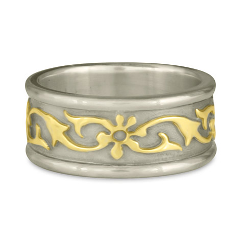 Bordered Persephone Wedding Ring in 14K White Gold Base & 18K Yellow Gold Design
