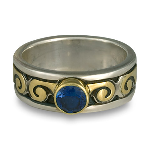Bordered Ravena Engagement Ring in Sapphire, Sterling & 18K Gold