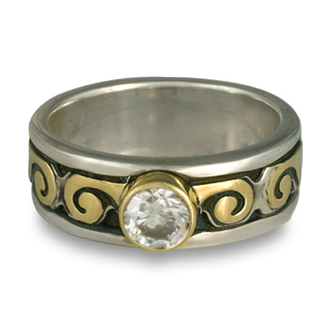 Bordered Ravena Engagement Ring in Diamond, Sterling & 18K Gold