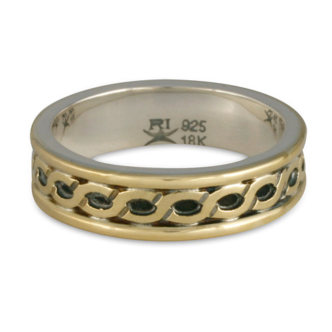Bordered Rope Wedding Ring in 18K Gold & Silver