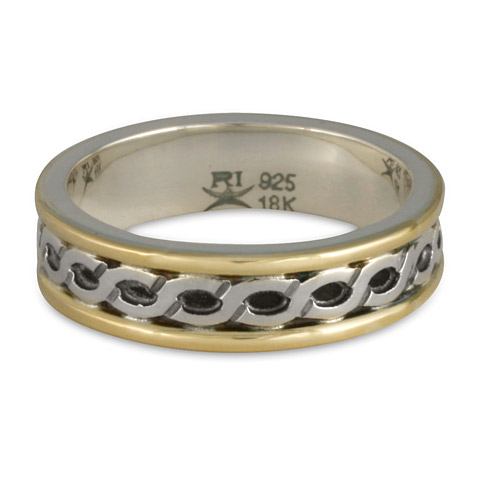 Bordered Rope Wedding Ring in 14K Gold & Silver