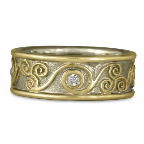 Bordered Triscali Ring with Diamonds in