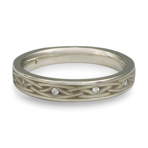 Celtic Arches Wedding Ring with Gems in 14K White Gold
