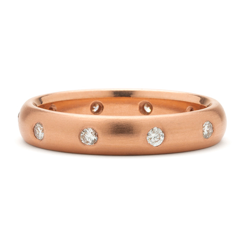 Classic Domed Comfort Fit Wedding Ring 4mm with Gems in 14K Rose Gold