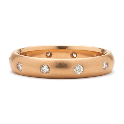 Classic Domed Comfort Fit Wedding Ring 4mm with Gems in 18K Rose Gold