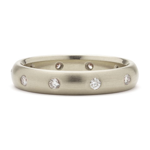 Classic Domed Comfort Fit Wedding Ring 4mm with Gems in 18K White Gold