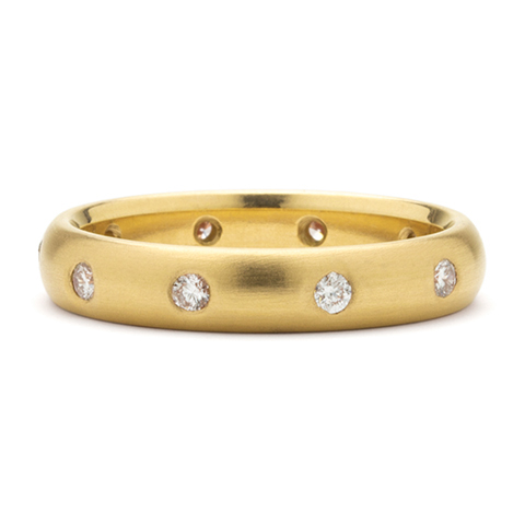 Classic Domed Comfort Fit Wedding Ring 4mm with Gems in 18K Yellow Gold