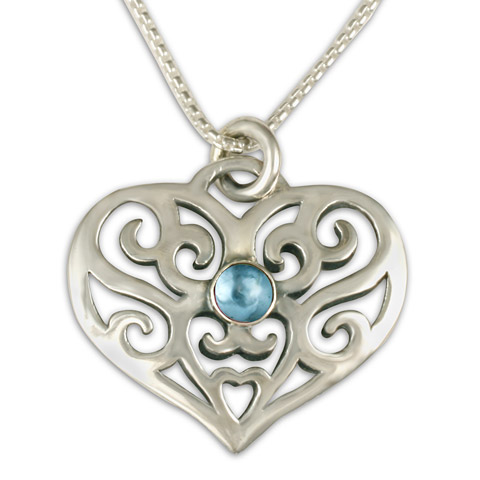 Collette's Heart Pendant with Gem in Blue Topaz