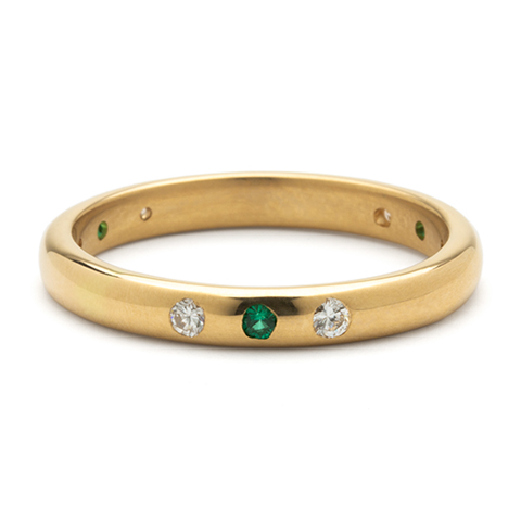Comfort Fit Ring with Emeralds and Diamonds in