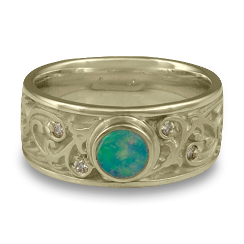 Continuous Garden Gate Wedding Ring with Opal in 18K White Gold