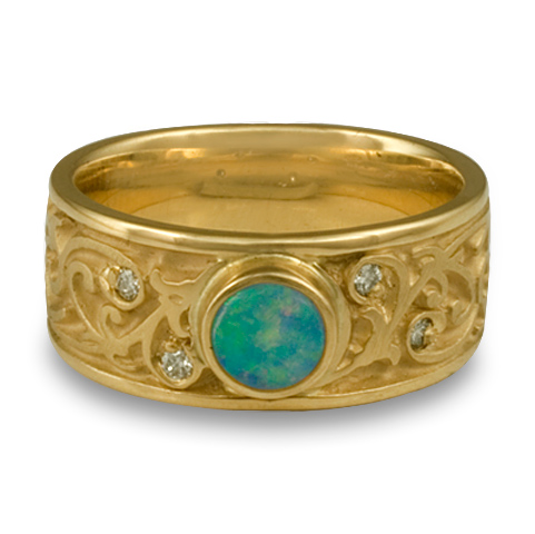 Continuous Garden Gate Wedding Ring with Opal in 18K Yellow Gold