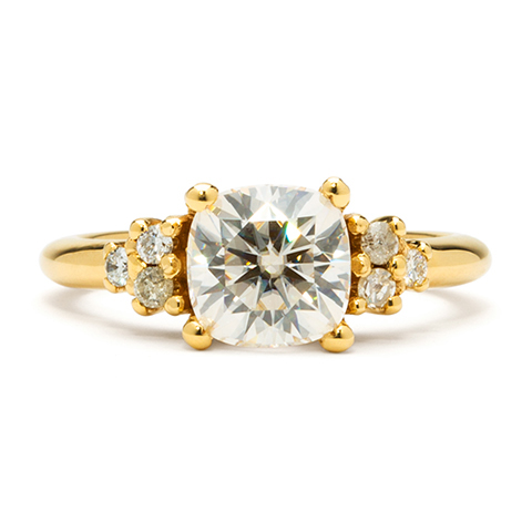 Cushion Cluster Engagement Ring in 14K Yellow Gold