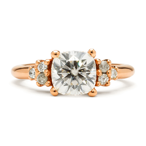 Cushion Cluster Engagement Ring in 18K Rose Gold