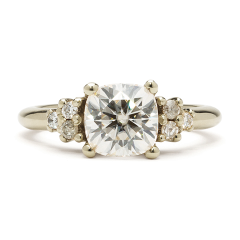 Cushion Cluster Engagement Ring in 18K White Gold