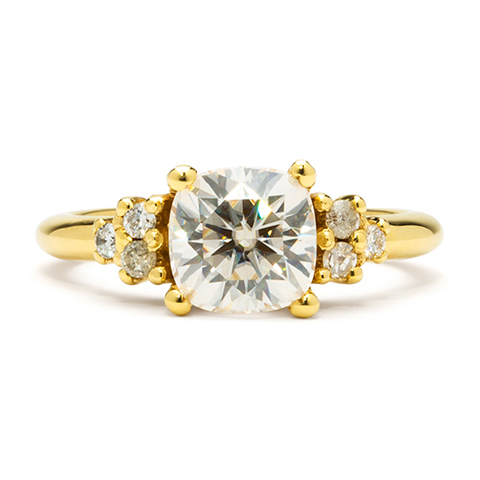 Cushion Cluster Engagement Ring in 18K Yellow Gold