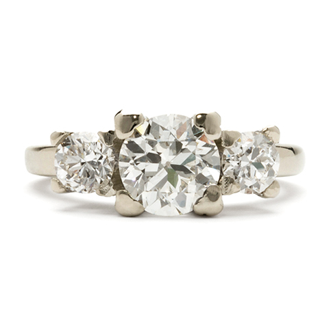 Deco Engagement Ring in 18K White Gold