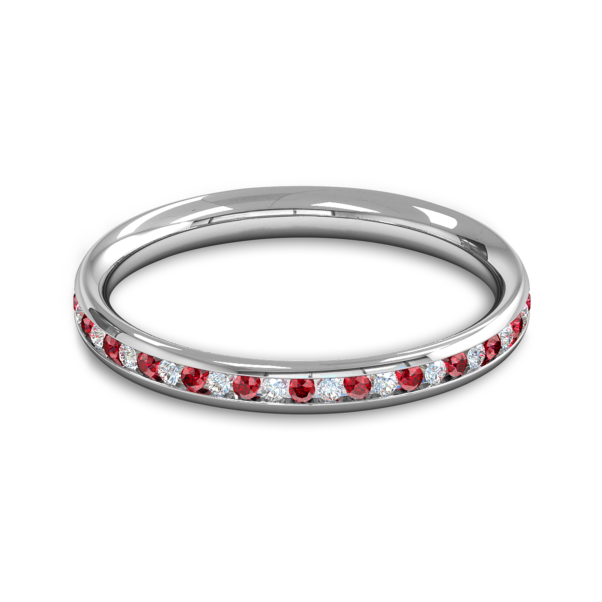 Diamond and Ruby Fairtrade Gold Eternity Ring in 18K White Fairtrade Gold