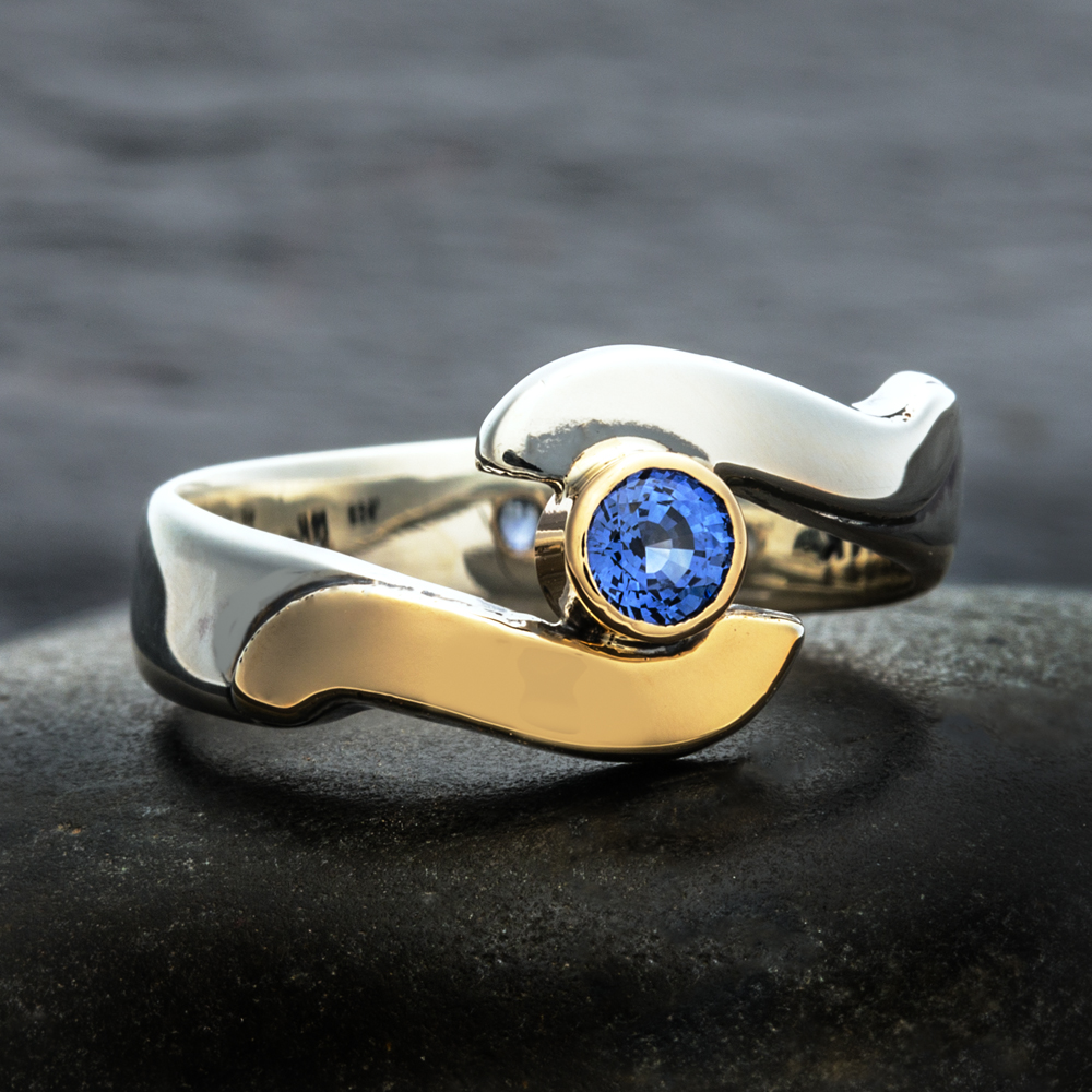 Donegal Eye Engagement Ring in 14K Yellow Design/Sterling Base With Sapphire