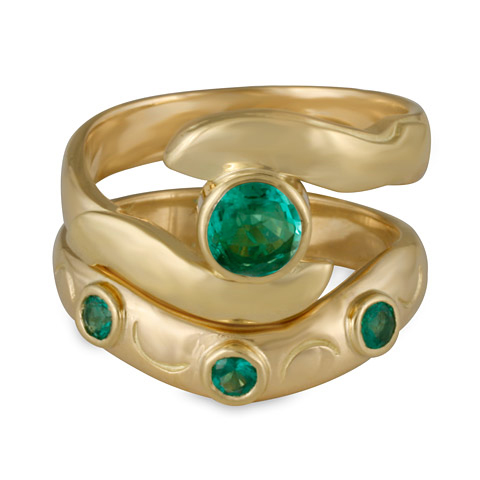Donegal Twin Bridal Ring Set in Emerald on Engagement Ring