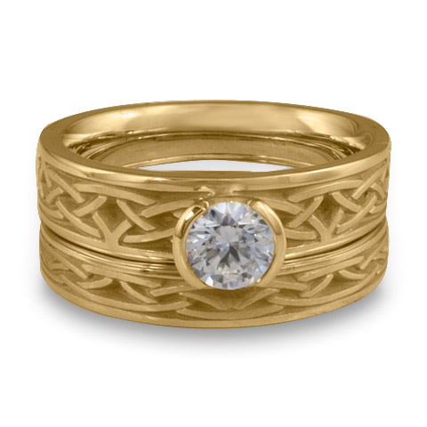 Extra Narrow Celtic Arches Bridal Ring Set in 14K Yellow Gold