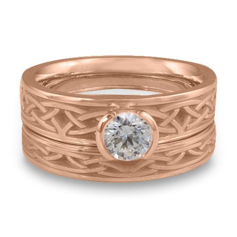 Extra Narrow Celtic Arches Bridal Ring Set in 18K Rose Gold