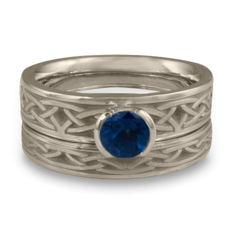 Extra Narrow Celtic Arches Bridal Ring Set in 14K White Gold With Sapphire