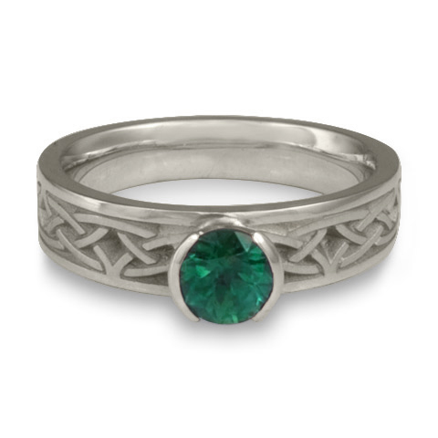 Extra Narrow Celtic Bordered Arches Engagement Ring in Platinum with Emerald