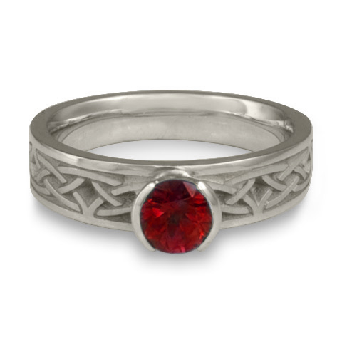 Extra Narrow Celtic Bordered Arches Engagement Ring in Platinum with Ruby