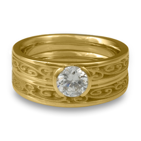 Extra Narrow Continuous Garden Gate Bridal Ring Set in 18K Yellow Gold