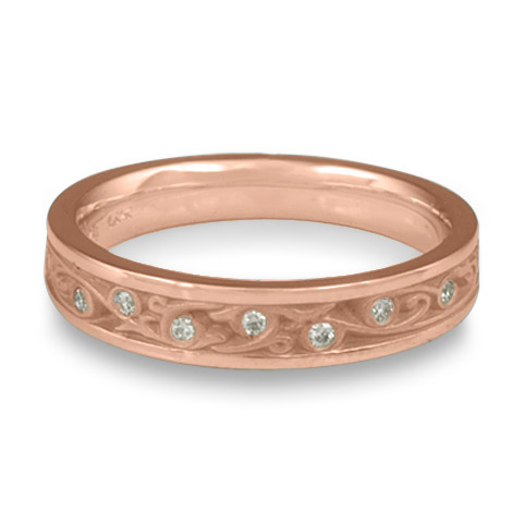 Extra Narrow Continuous Garden Gate Wedding Ring with Gems in 14K Rose Gold