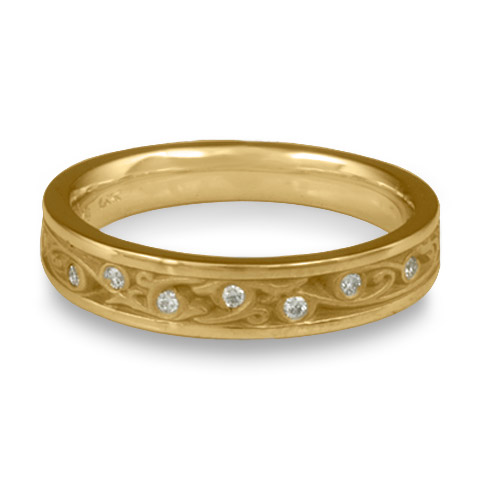 Extra Narrow Continuous Garden Gate Wedding Ring with Gems in 14K Yellow Gold