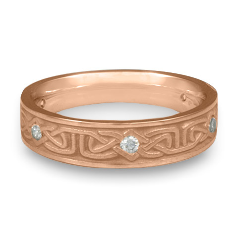 Extra Narrow Labyrinth Wedding Ring with Gems in 18K Rose Gold