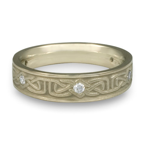Extra Narrow Labyrinth Wedding Ring with Gems in 18K White Gold