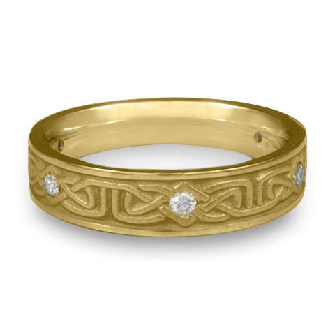 Extra Narrow Labyrinth Wedding Ring with Gems in 18K Yellow Gold